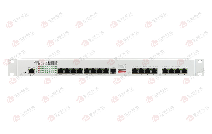 飛暢科技-32路電話+16E1+4FE+4GE+2路數(shù)據(jù)+SNMP+console（19英寸，物理隔離）電話光端機(jī)