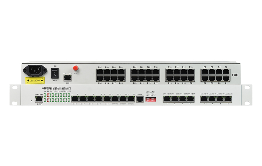 飛暢科技-32路電話+16E1+4FE+4GE+2路數(shù)據(jù)+SNMP+console（19英寸，物理隔離）電話光端機(jī)